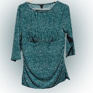 Ann Taylor Teal and White Printed 3/4 Sleeve Top
